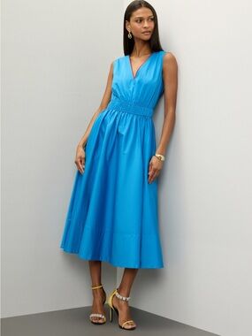 Roksanda Ilincic Sky-Blue V-Neck Sleeveless Midi Dress